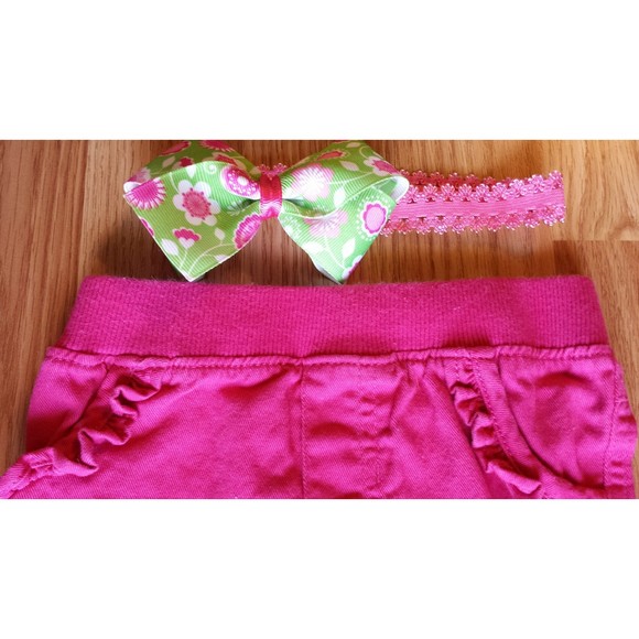 Girl's Size 6-9 M Months 3 Pc Green Okie Dokie Bunny Top, Pink Pants & Headband - Picture 7 of 7